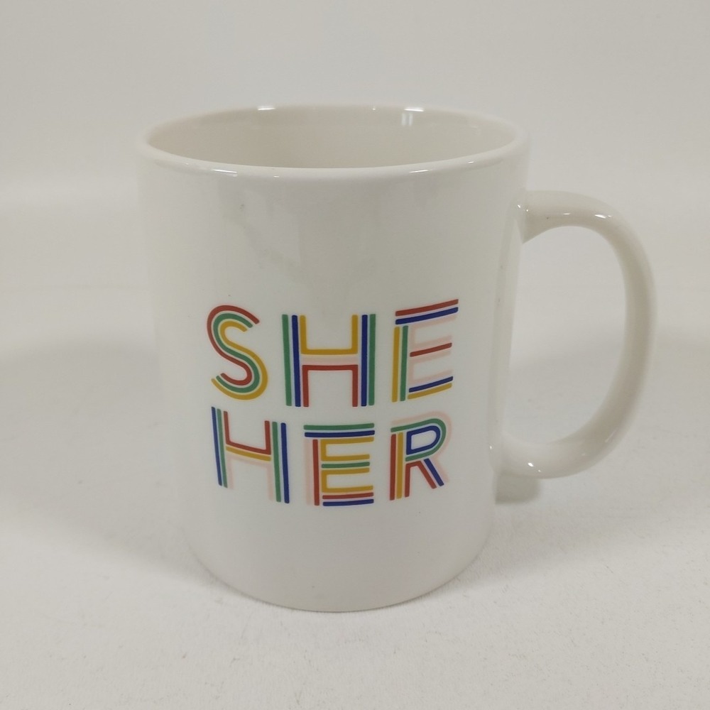 "She Her" Pronouns Friendly Coffee Mug Tea Cup Room Essentials Stoneware - White